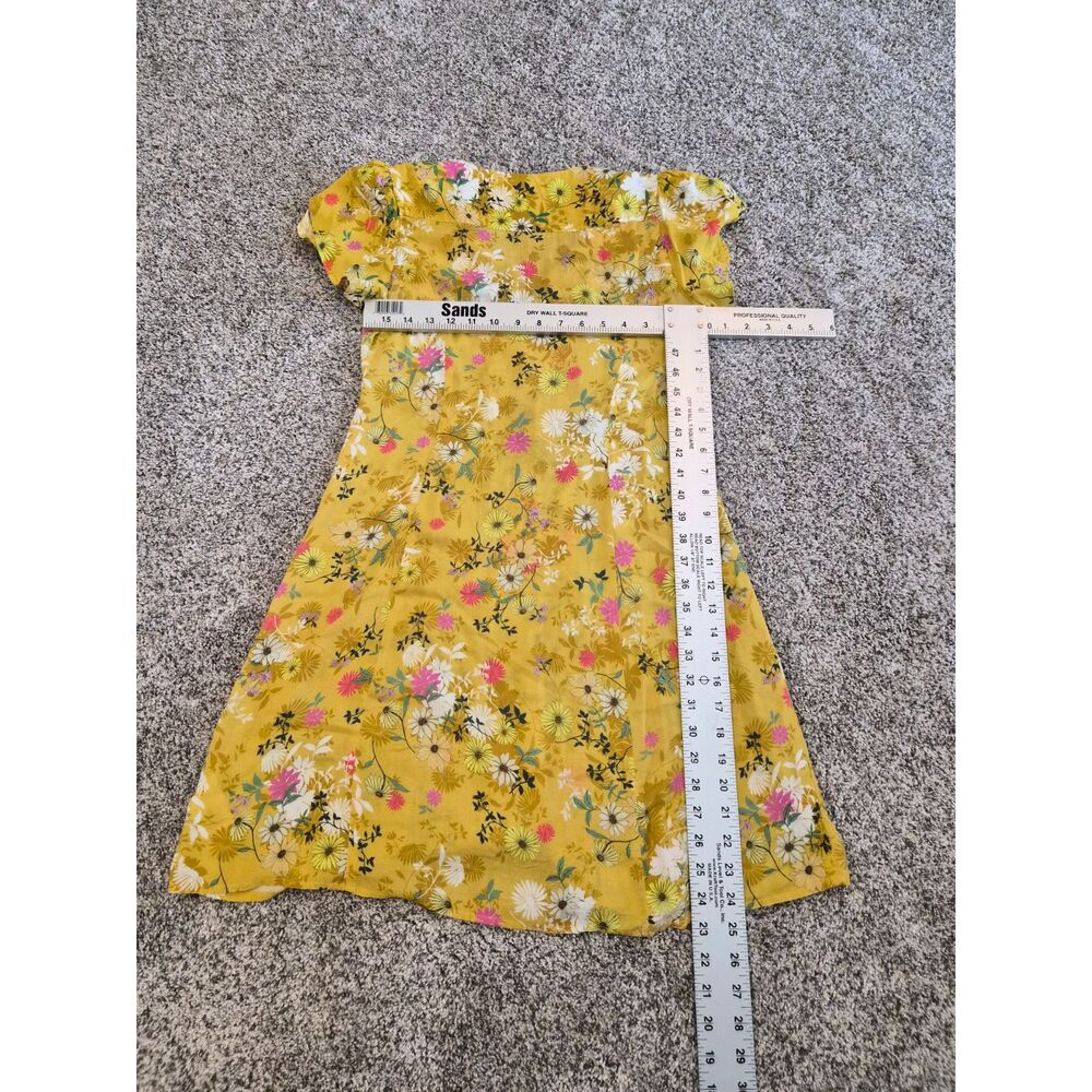 Velvet Graham Spencer Yellow Floral Button Front Mini Dress XS Viscose Cottage - Picture 6 of 6